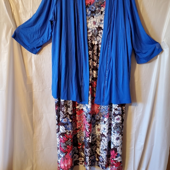 Ulla Popken Floral print Empire Dress short sleeve w/side pockets Stretchy 5X - Picture 12 of 12